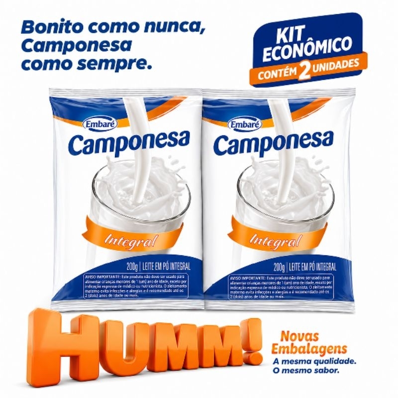 Leite em Pó Integral Camponesa Total 800g | Original Embaré | Econômico, Cremoso e Alto Rendimento