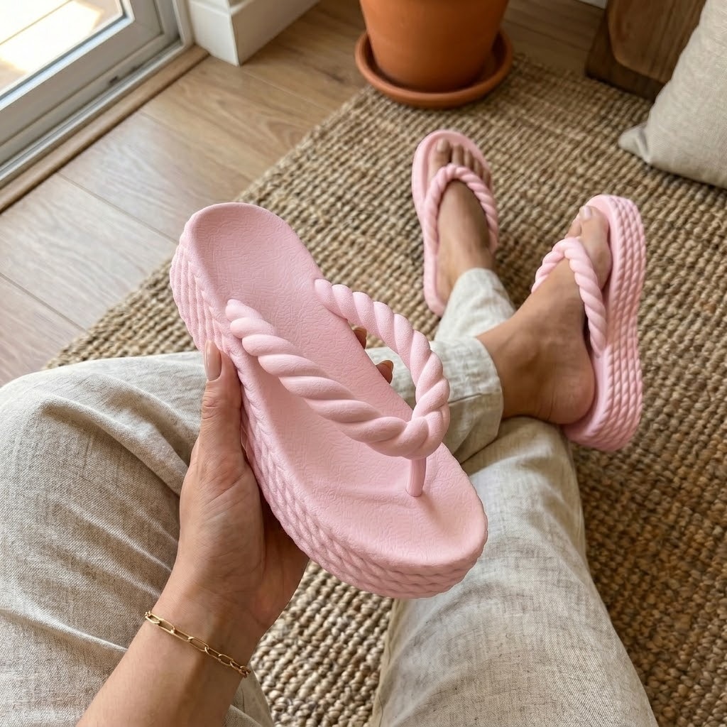Sandália Plataforma Chinelo Feminino Textura Corda Super Confortável Anatômico