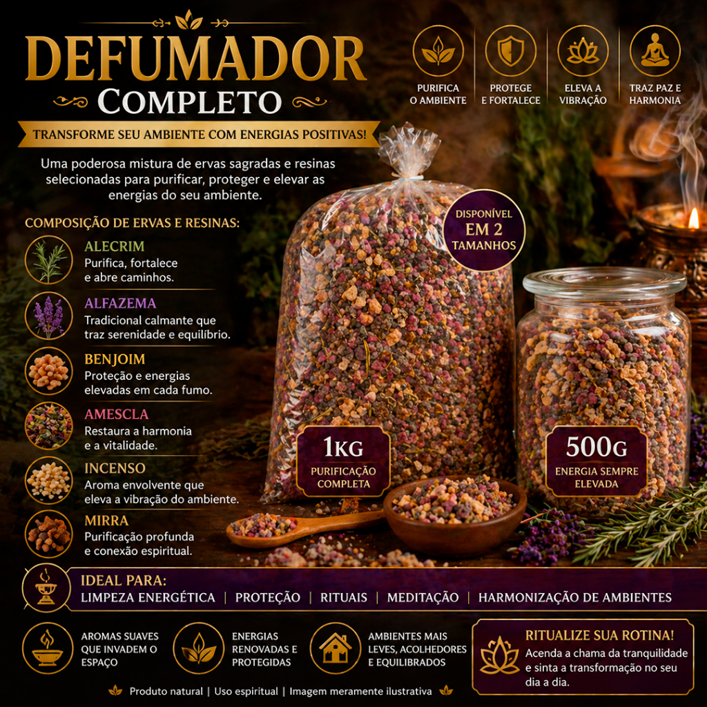 Defumador Completo Alecrim, Alfazema, Benjoim, Amescla, Incenso e Mirra