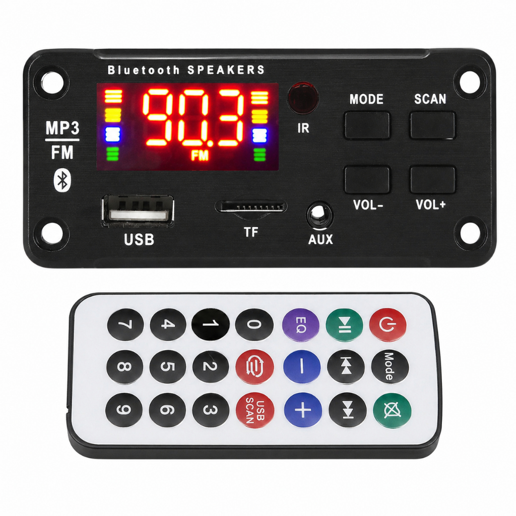 Placa Decodificadora Modulo Bluetooth Mp3 Radio FM USB Entrada AUX e Controle remoto