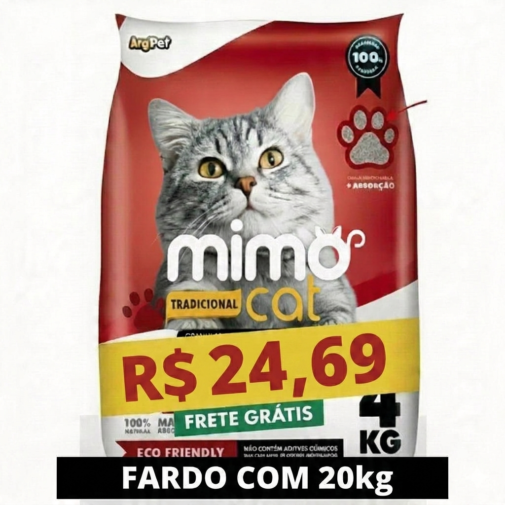 Kit 20kg Areia Sanitária Higiênica Argila Natural para Gatos Grãos Médios Tradicional 20 kg Mimo Cat