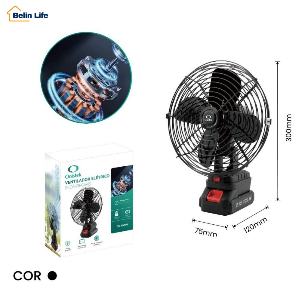 Ventilador De Mesa Onistek 8 Polegadas Sem Fio Bateria 21V Recarregável 5h ON-FA109
