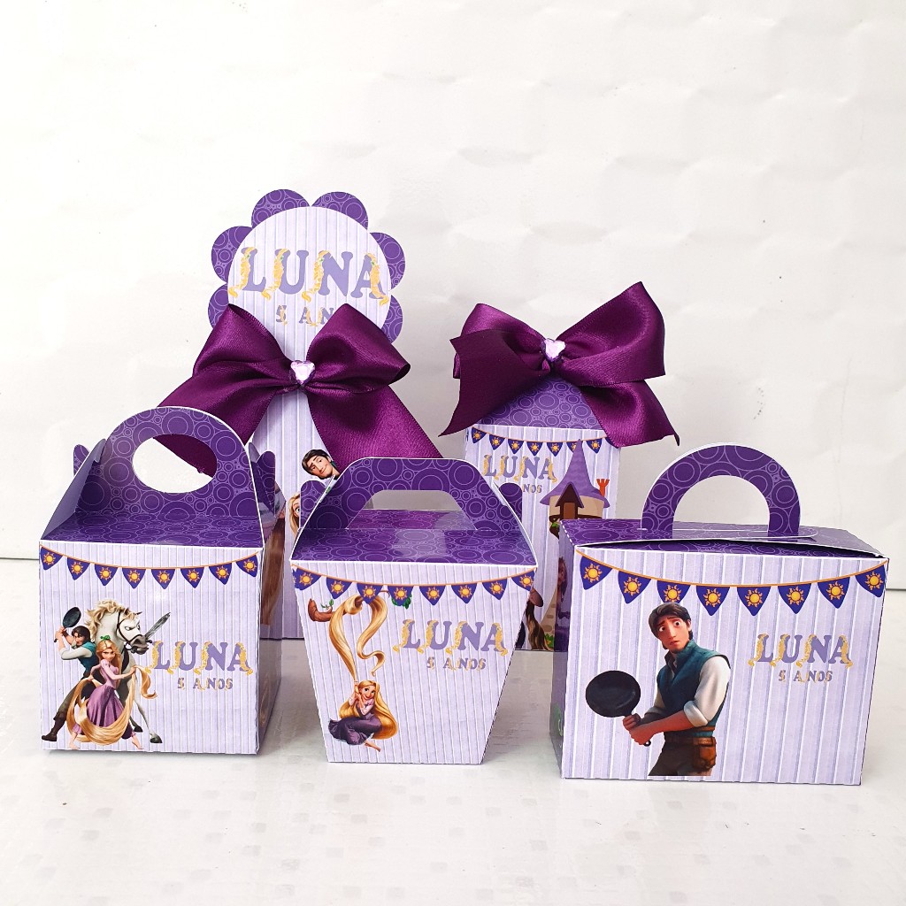 Kit Festa Enrolados Luxo Personalizado PEGUE E MONTE | Lembrancinhas em Caixinhas para Aniversário Infantil