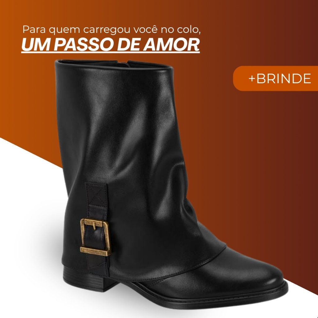 Bota Vizzano Capa Sobreposta Country Cano Médio Confortável Feminina Zíper Bico Fino Detalhe Fivela