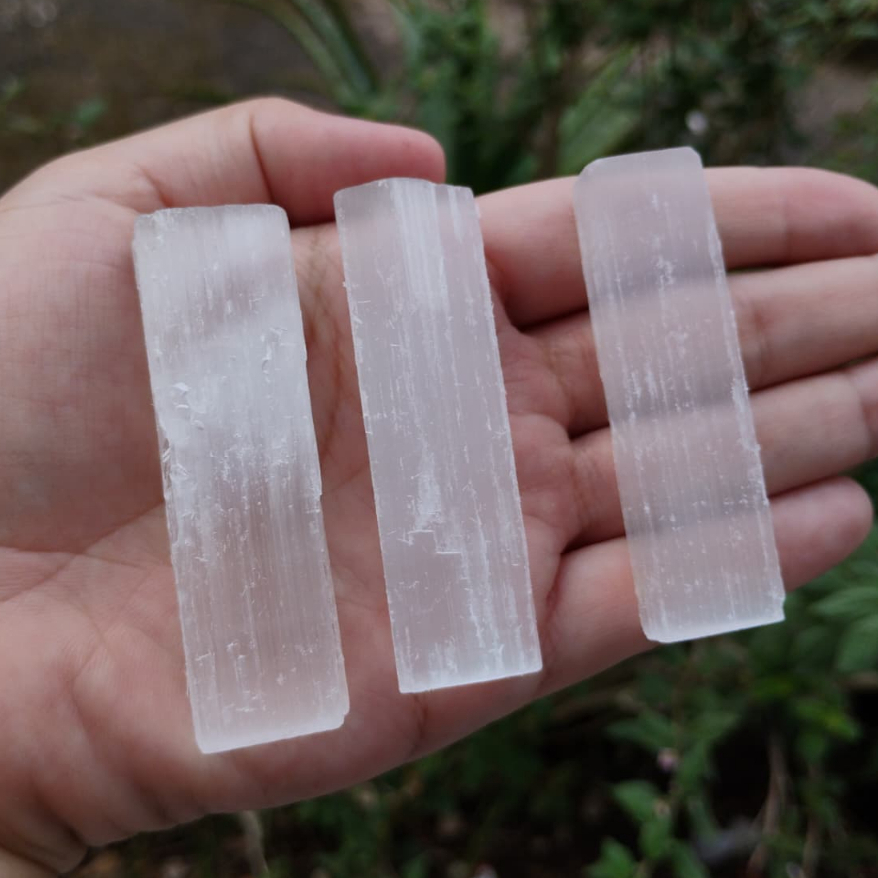 Kit Bastão de Selenita Branca | Purificação e Limpeza da Aura | Cristal Pedra Natural Bruta