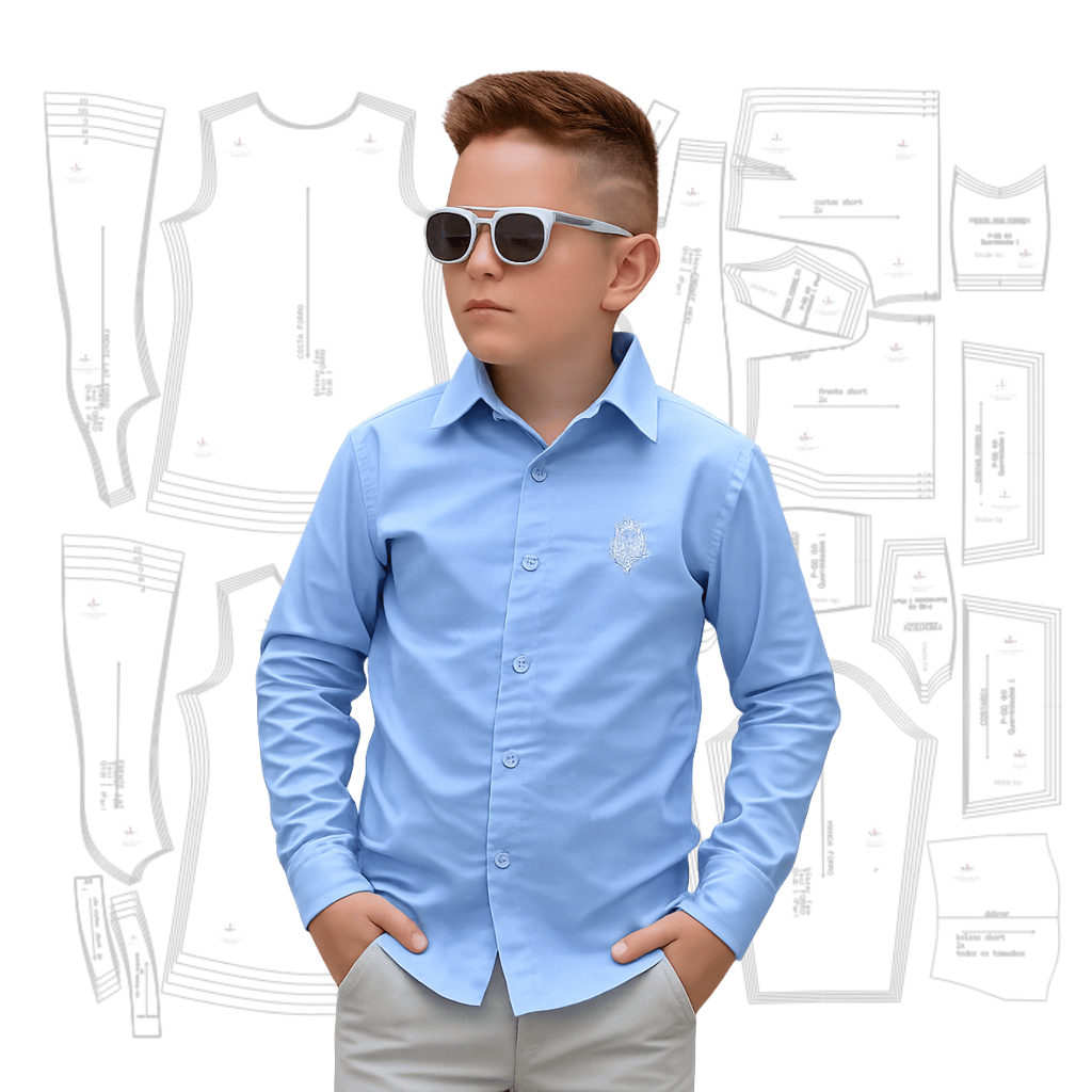 Kit de Moldes Camisa Social Manga Longa Infantil Moldes em Tamanho Real