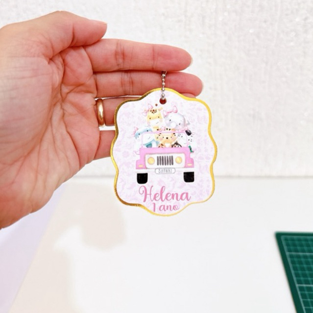 Tag Apliques Personalizados 3D para Lembrancinha | Safari Menina | Etiqueta Festa Infantil | Qualquer Tema