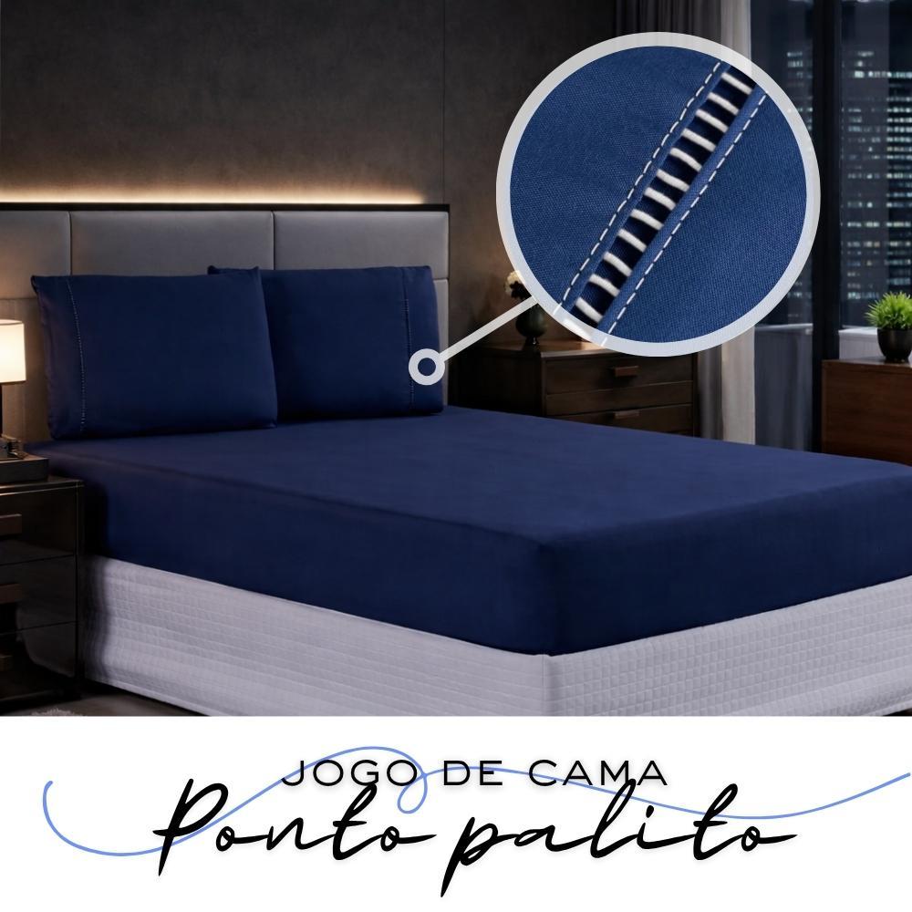 Kit Jogo de Cama 600 Fios Ponto Palito Lençol 03 Peças Cama Casal Queen Premium