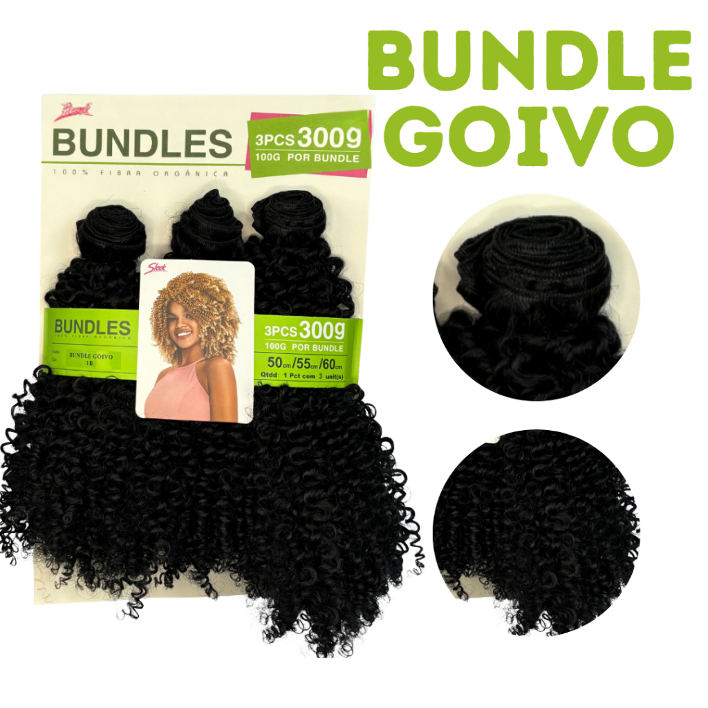 Cabelo Cacheado Orgânico Sleek Bundles Goivo na Tela Pacotão 300g