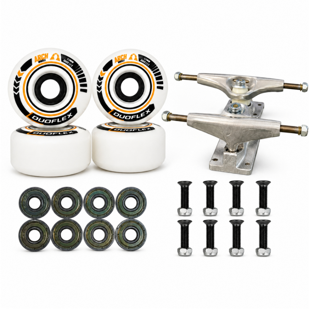 Kit Skate Completo Truck 139mm Alumínio Rodas Arch 53mm Rolamento ABEC Parafuso Base Profissional Street Longboard Cruis