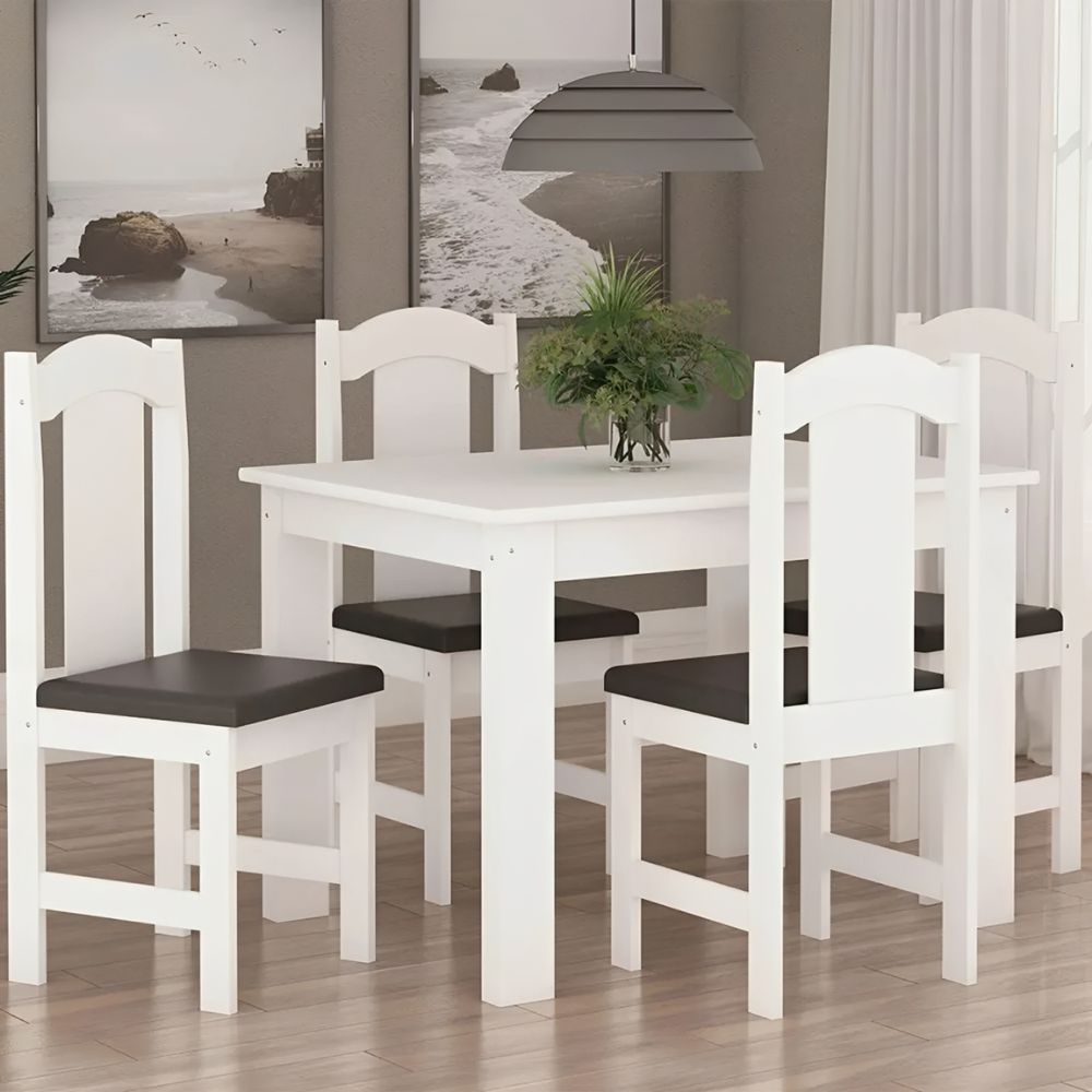 Conjunto de Mesa 4 Cadeiras Tampo em MDF Estilo Arauna