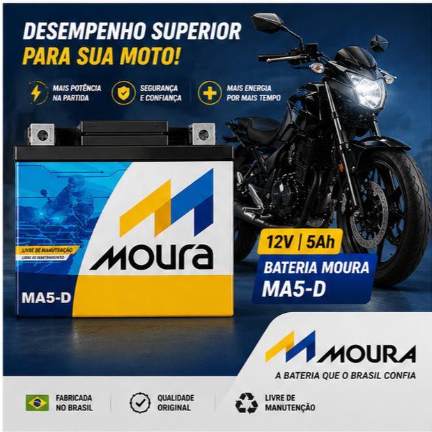 Bateria Moura 5 Amperes Cg TItan Fan Start Factor Adv Fazer 150 Crosser