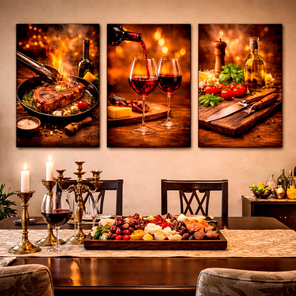 Detalhes do Quadros Decorativos Vinho Churrasco Restaurante Jantar Cozinha MDF 3mm