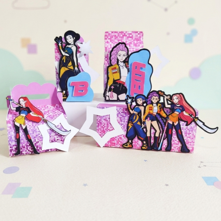 Kit Caixas Personalizadas Guerreiras K-Pop - Lembrancinha Festa / Aniversário