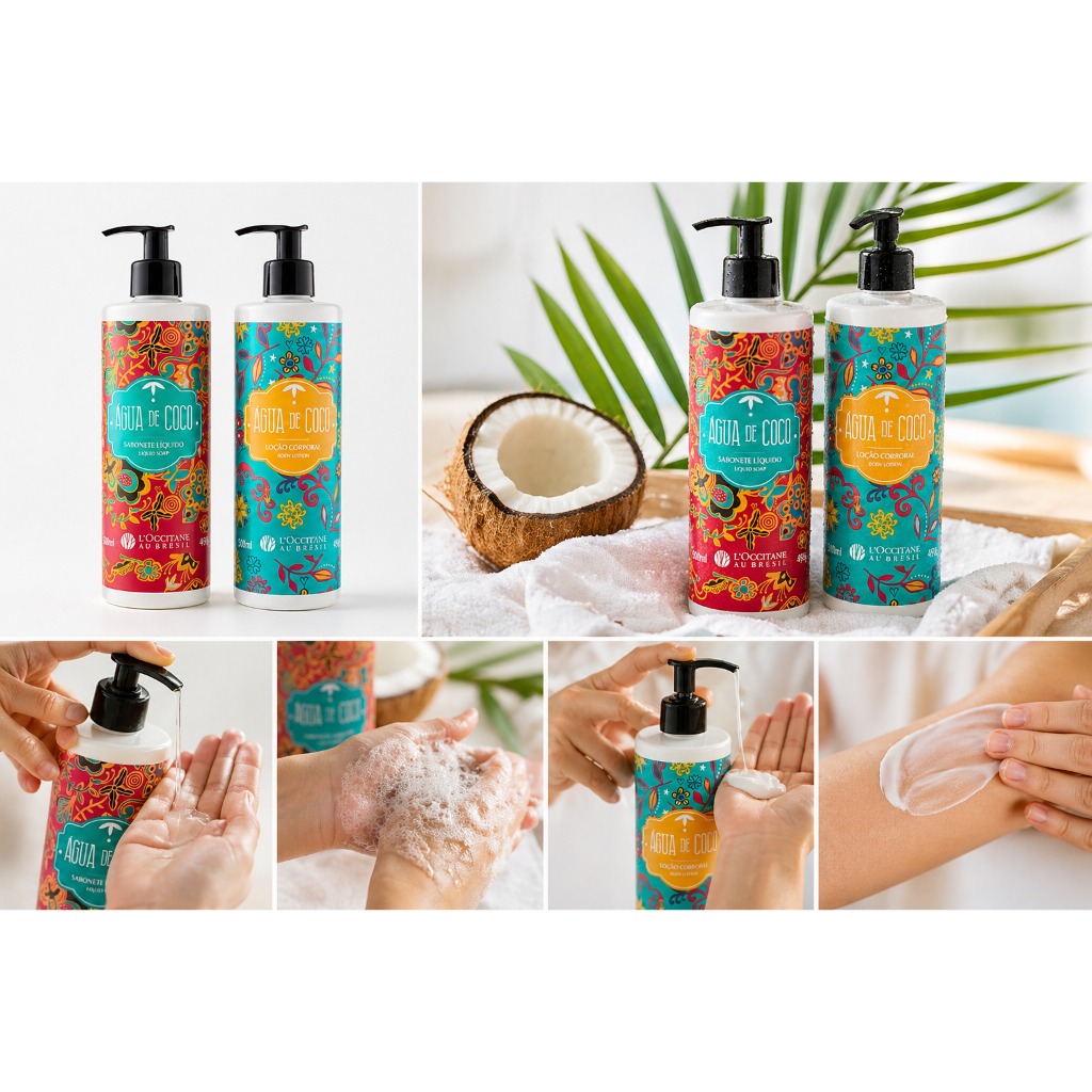 Linha Água de Coco L’Occitane au Brésil 500ml – Loção Corporal e Sabonete Líquido | Original