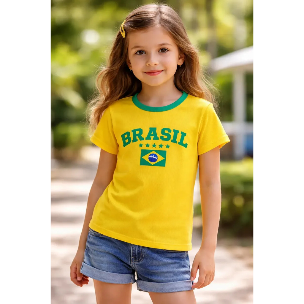 Camiseta Brasil Infantil Menino Menina 100% Algodão Copa 2026