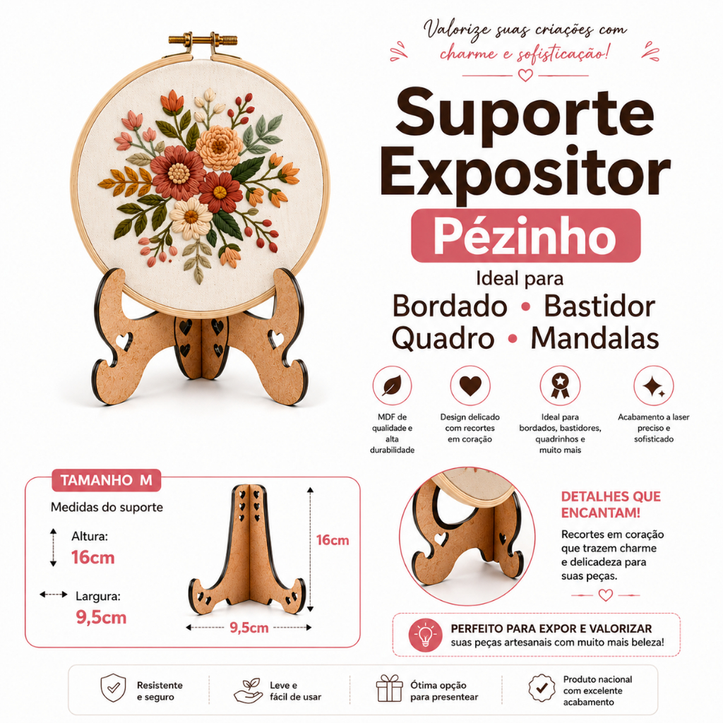 10 Suporte Expositor Pézinho Bordado Bastidor Quadro Mandalas