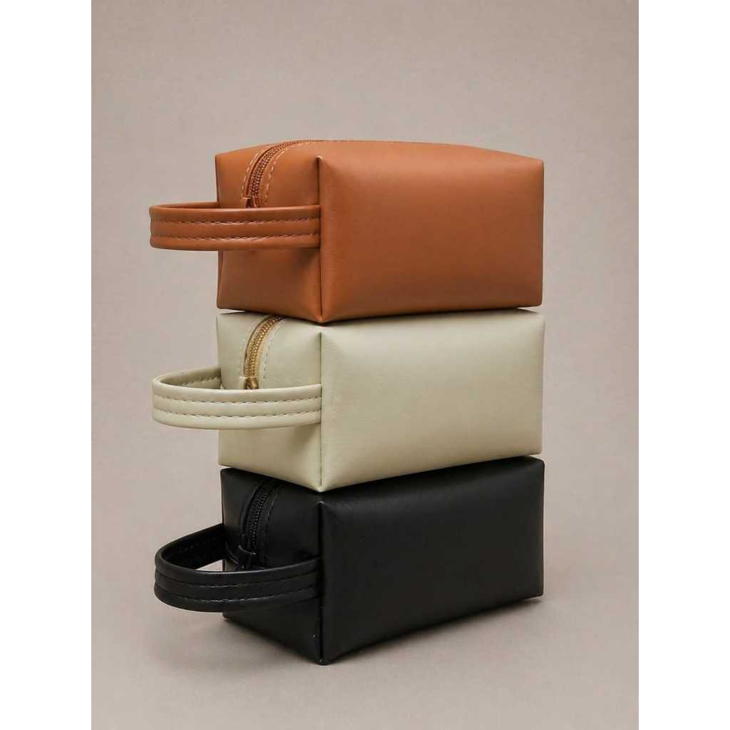 Necessaire Bolsa de Mão Feminina Masculina Couro Sintético Impermeável Estojo Organizador Grande Viagem Cosméticos Banho
