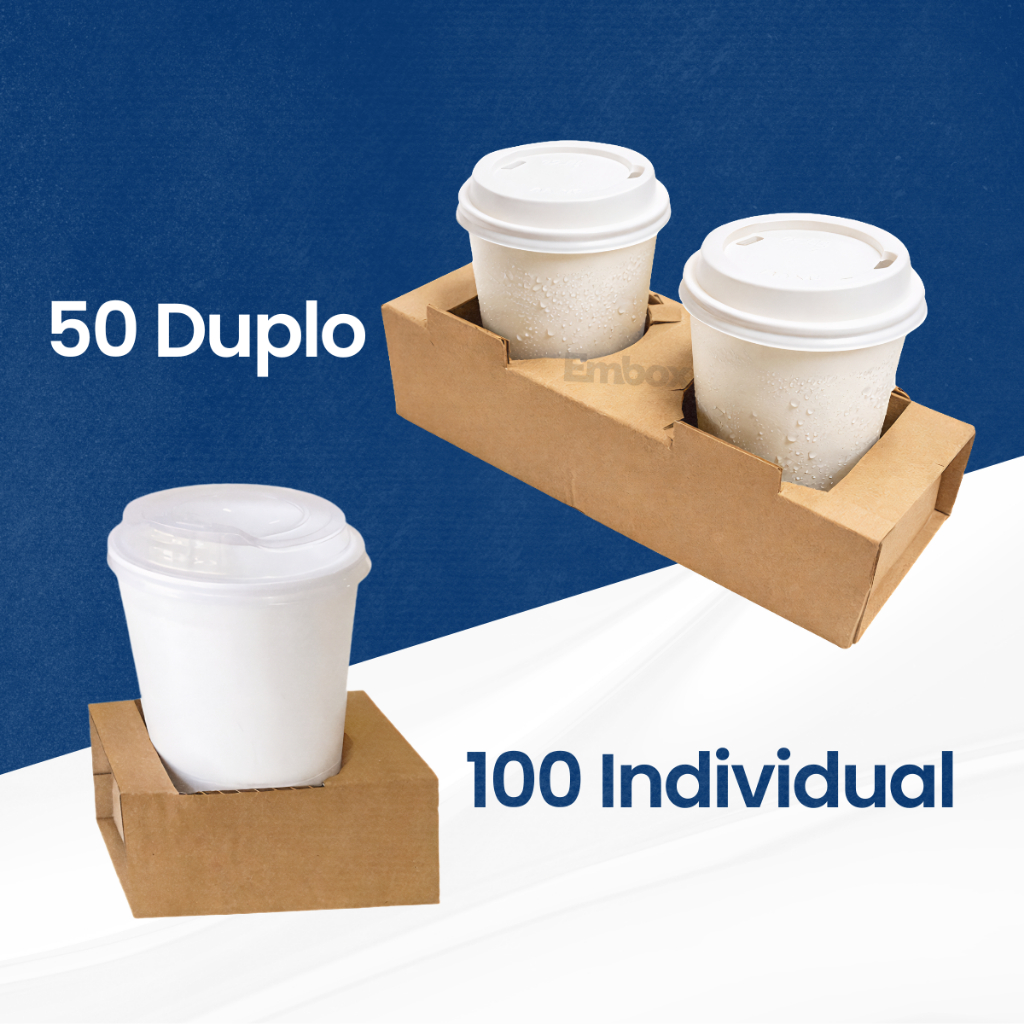 Kit 100 Porta Copo de Papelão Individual ou 50 Duplo Sucos Delivery Bebidas Açaí Sorvete Milk Shake