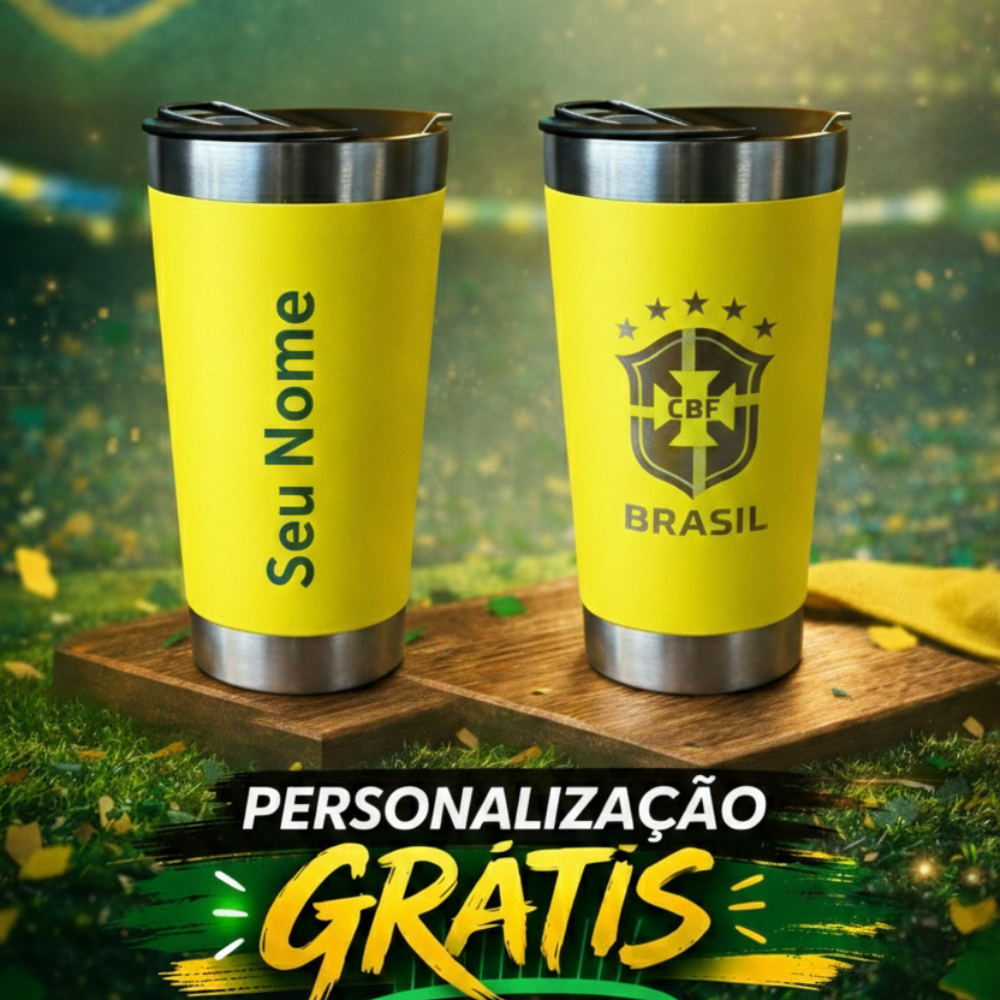 Copo Térmico 473ml Personalizado Brasil com seu Nome | Inox Bebidas Quentes e Frias