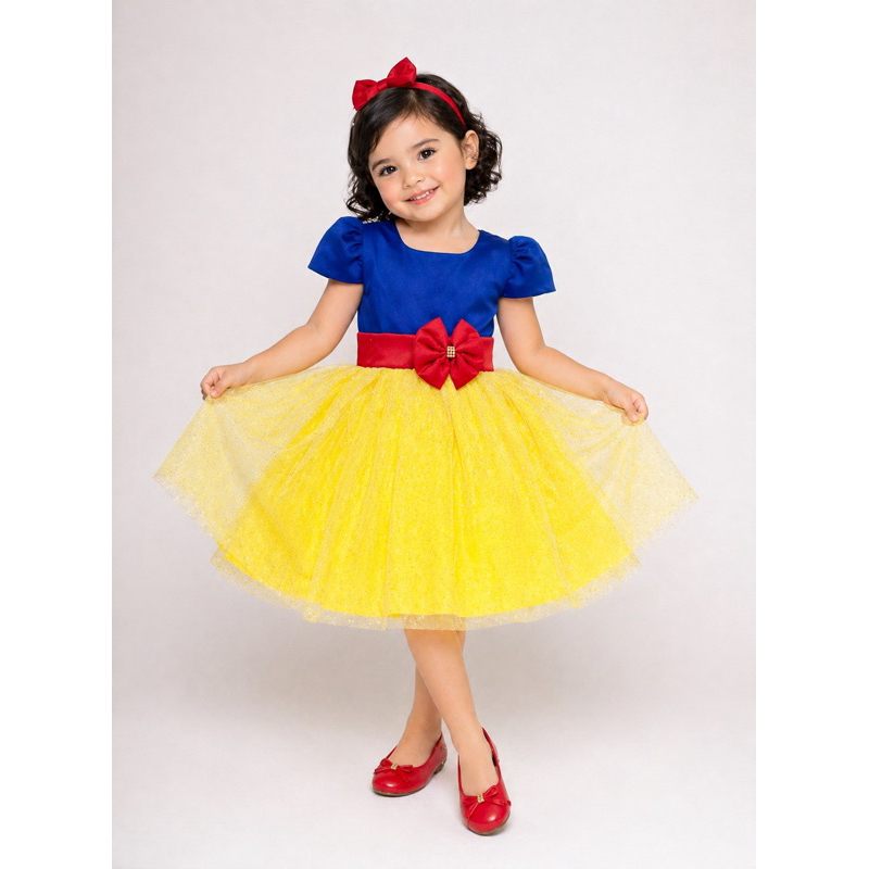 Vestido infantil menina festa branca de neve fantasia luxo aniversário passeio ensaios fotográficos princesa