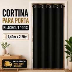 Cortina Para Porta Blackout PVC 100% Luz Ilhós Cromado 1,40x2,20 Bloqueia Luz Sala Quarto