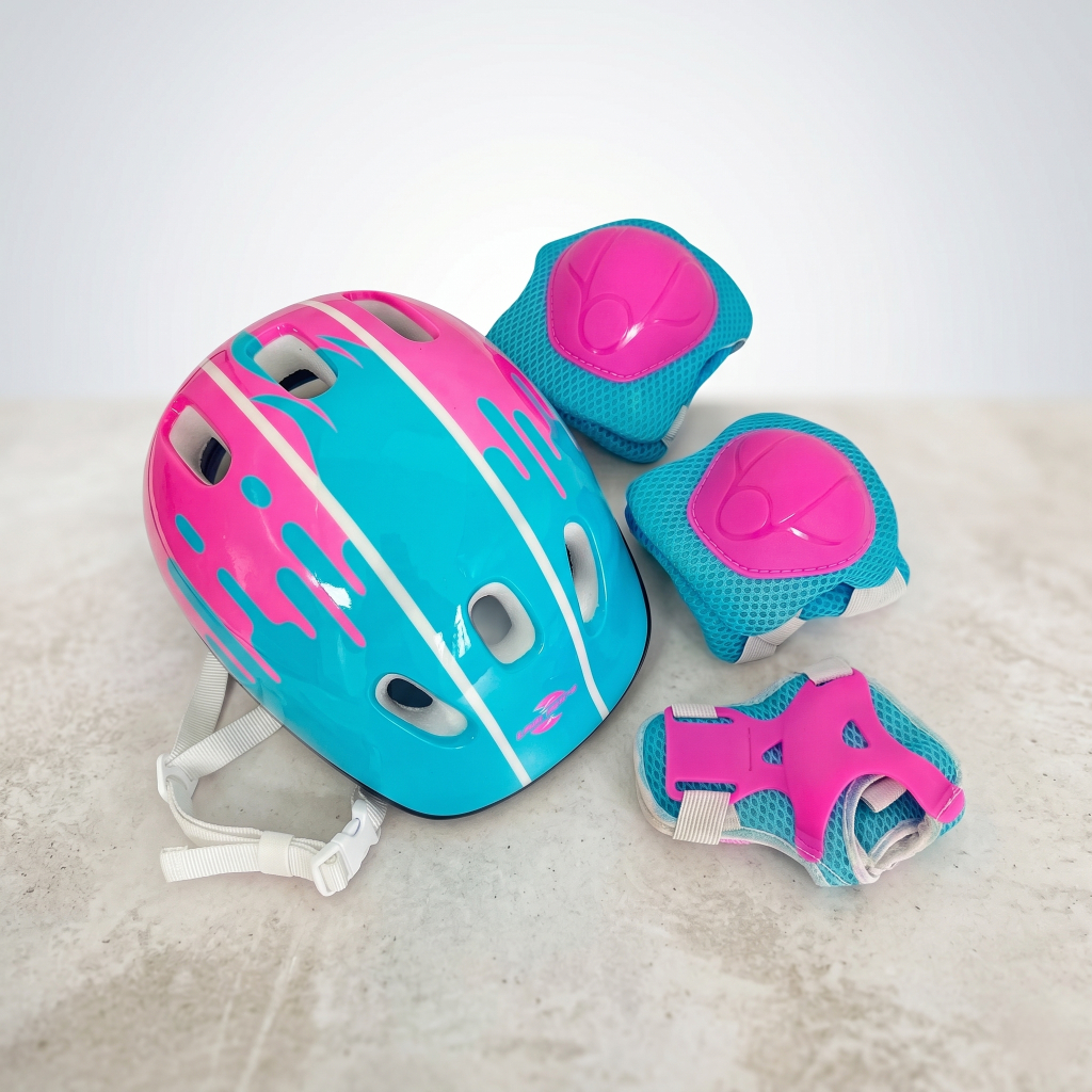 Kit Protecao Infantil Capacete Cotoveleira Joelheira Munhequeira Patins Skate Bicicleta 7 Pcs Preto