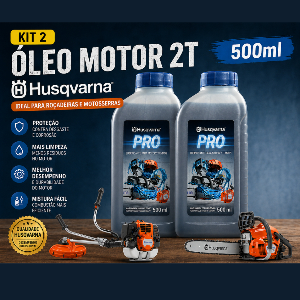 Kit 2 oleo 2t lubrificante Pro Motor 2 tempo Husqvarna 500ml Roçadeira Motosserra Quadriciclo