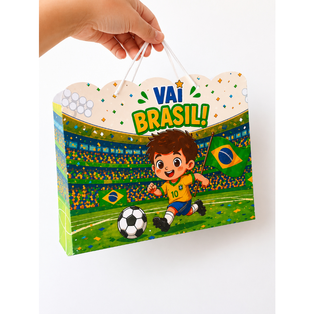 Sacolinha Vai Brasil Personalizada 🇧🇷 | Lembrancinha Futebol Infantil | Sacola Surpresa Copa Brasil Festa Aniversário