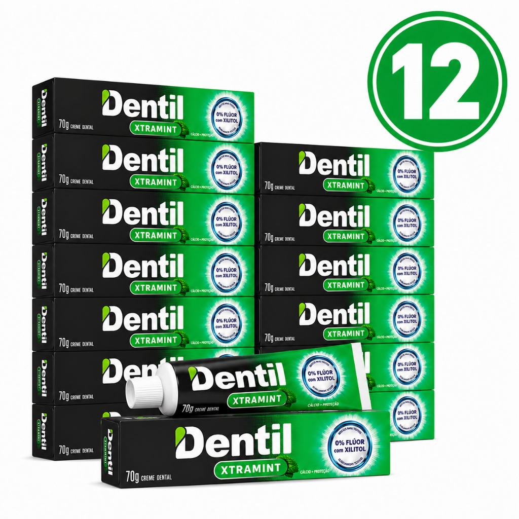 Kit 12 Creme Dental Xtra Mint Dentil 70g - Sem Flúor Com Xilitol