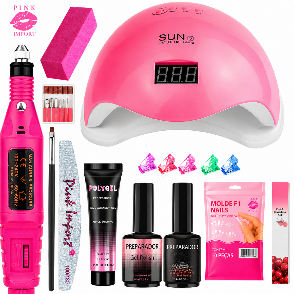 Kit polygel + Lixadeira elétrica de unha + cabine sun led/UV
