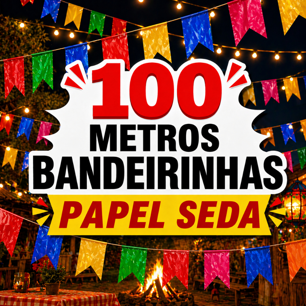 Kit 100 Metros Bandeirinhas de Festa Junina Seda Decoração Julina São João Quermesse Arraia