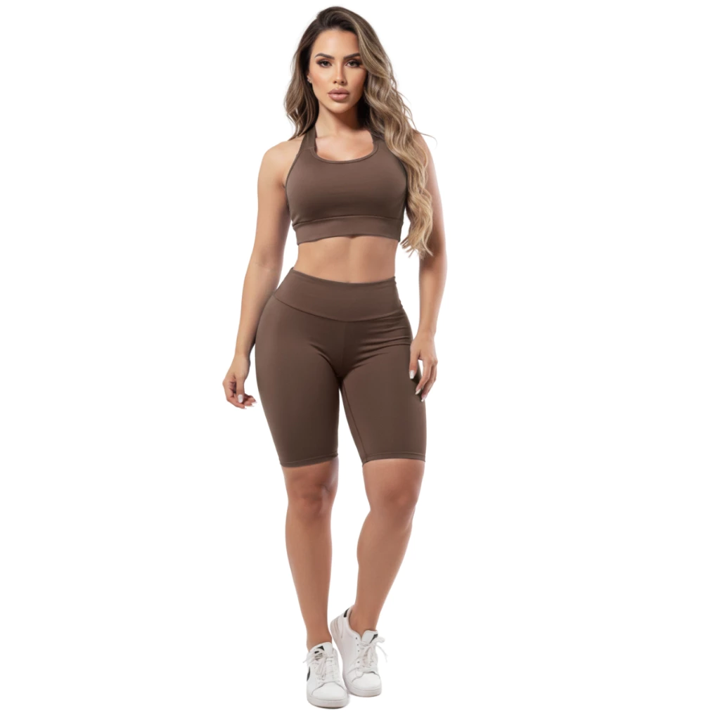 Conjunto Fitness Feminino Top + Bermuda Ciclista Roupas De Academia Ginástica Suplex Liso A09 — imagem 1