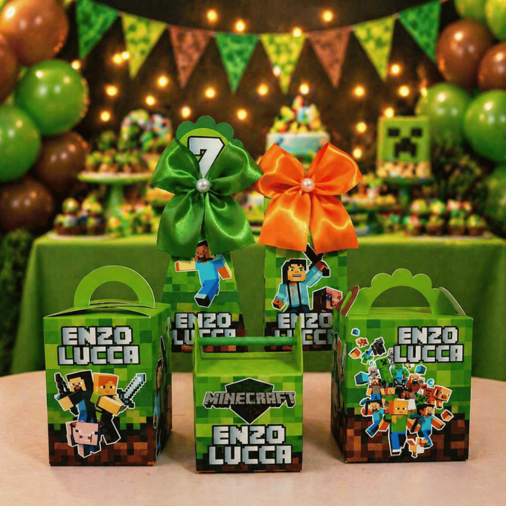 Kit Caixinhas Personalizadas Minecraft - Lembrancinhas de Aniversário Pegue e Monte