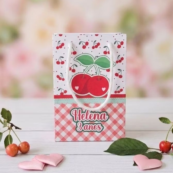 PEGUE E MONTE- Sacolinha Surpresa Cereja - Cerejinha P - Personalizados - Lembrancinha - Festa - Aniversário- Decoração