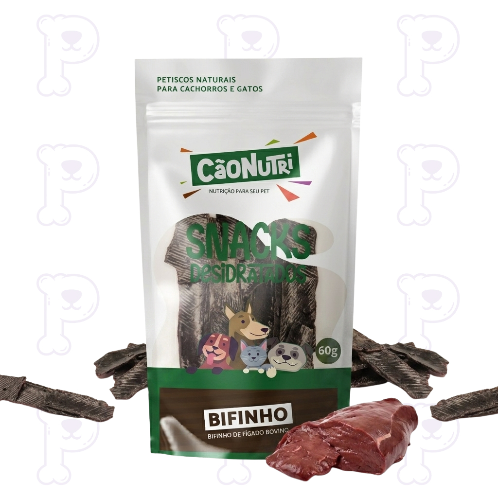 Petisco Natural Bifinho de Fígado 60g CãoNutri - Treino e Adestramento Positivo de Cães e Gatos