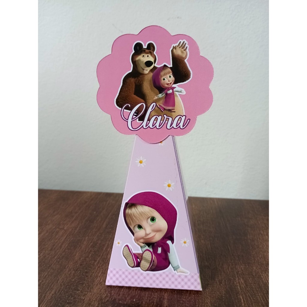 Caixinha Pirâmide Personalizada Masha e o Urso | Pegue e Monte