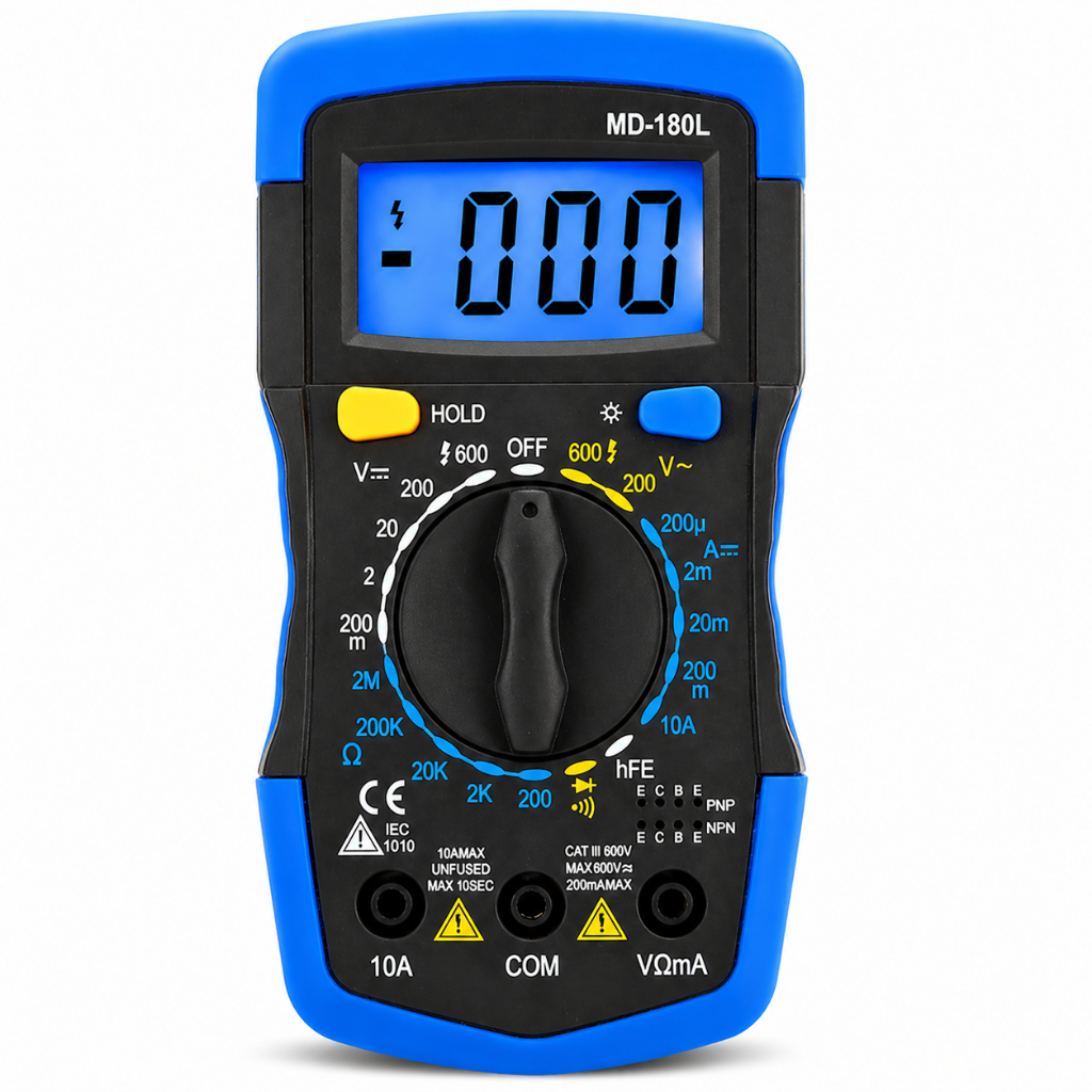 Multímetro Digital Profissional MD-180L Fundo Iluminado BIPE com Bateria e Pontas