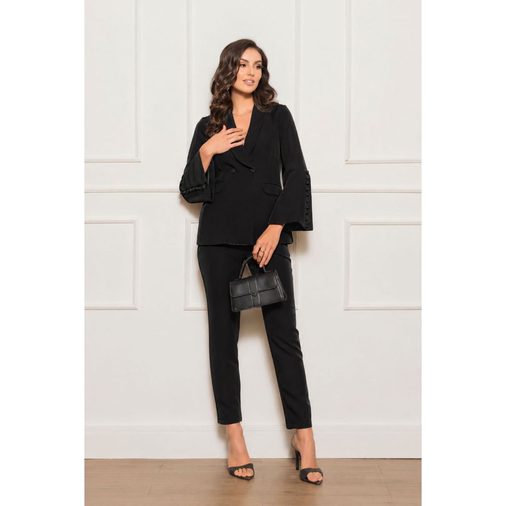 Conjunto Feminino Alfaitaria Social- Blazer Elegante E Calça Preto