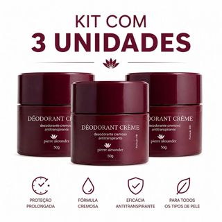 Desodorante Creme Pierre Alexander 50g - 48h Proteção, Livre de Álcool, Fragrância Suave - KIT 3