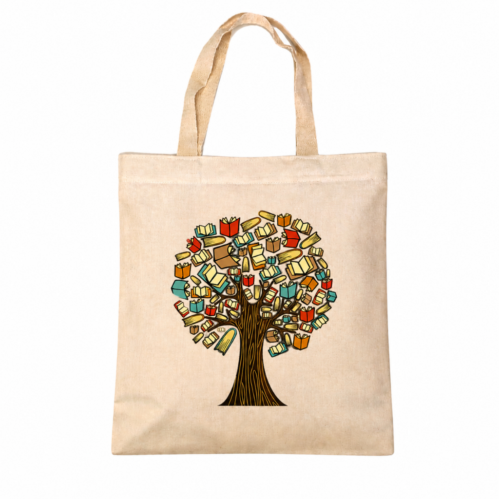 Ecobag Árvore De Livros 38x32cm Algodão Cru Estampada