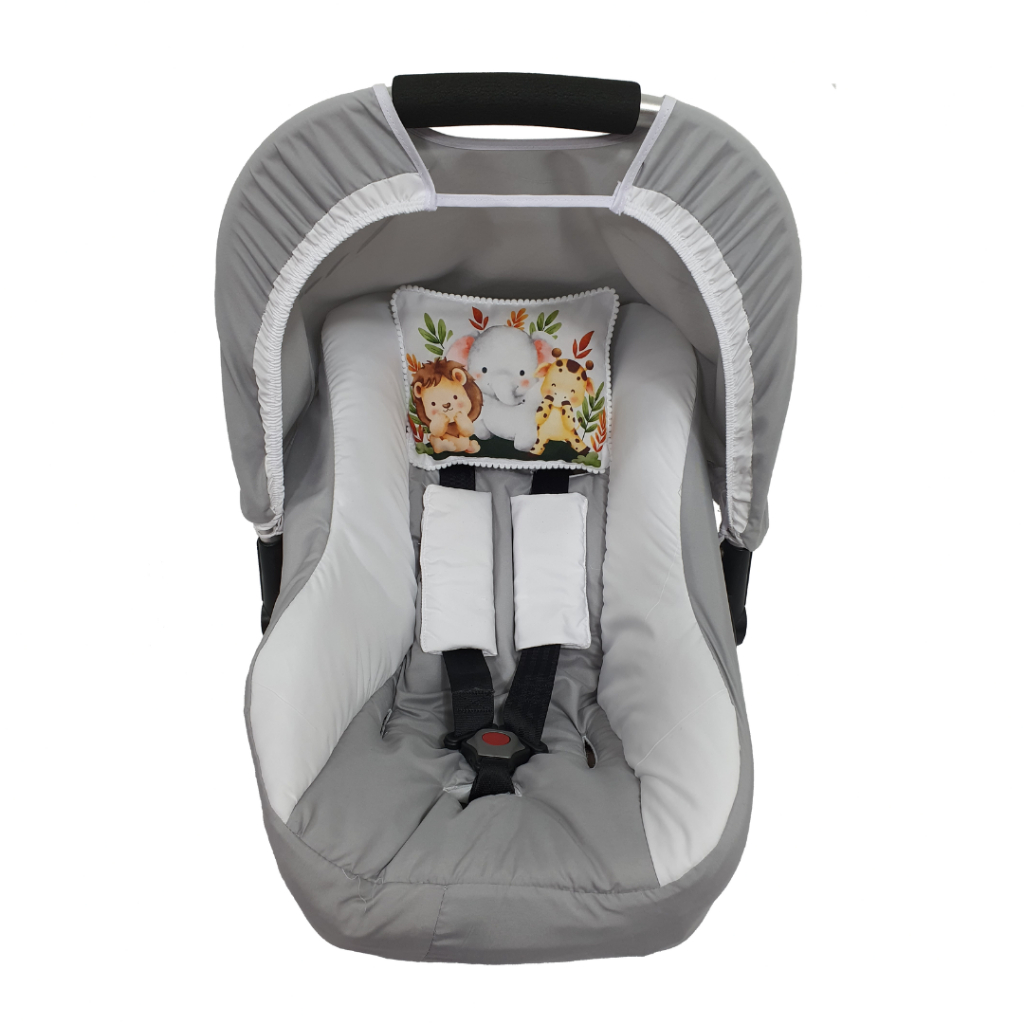 Kit Capa Protetora para Bebê Conforto: Capota Solar + Protetores de Cinto + Capa Acolchoada + Almofadinha Temática