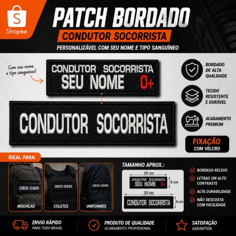 PATCH BORDADO PERSONALIZADO – PROFISSIONAL CONDUTOR SOCORRISTA