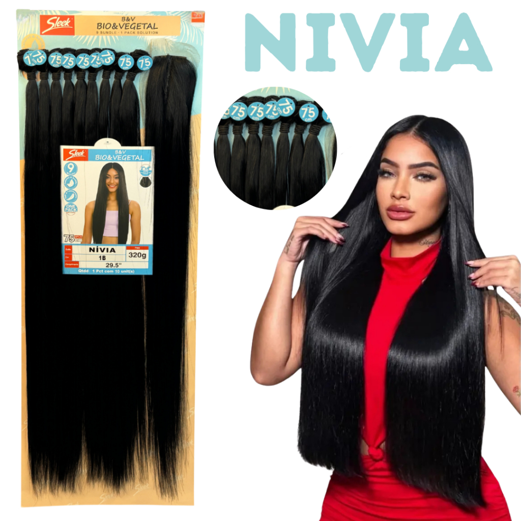 Cabelo Liso Bio Vegetal Nivia Sleek Pacotão Com Volume 320g + Closure Human Hair