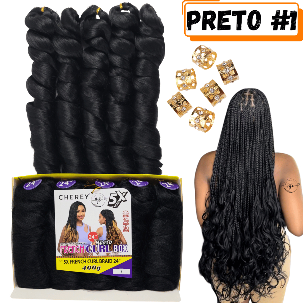 Cabelo Liso Ondulado Para Tranças French Curl Box Braids 400G + anéis