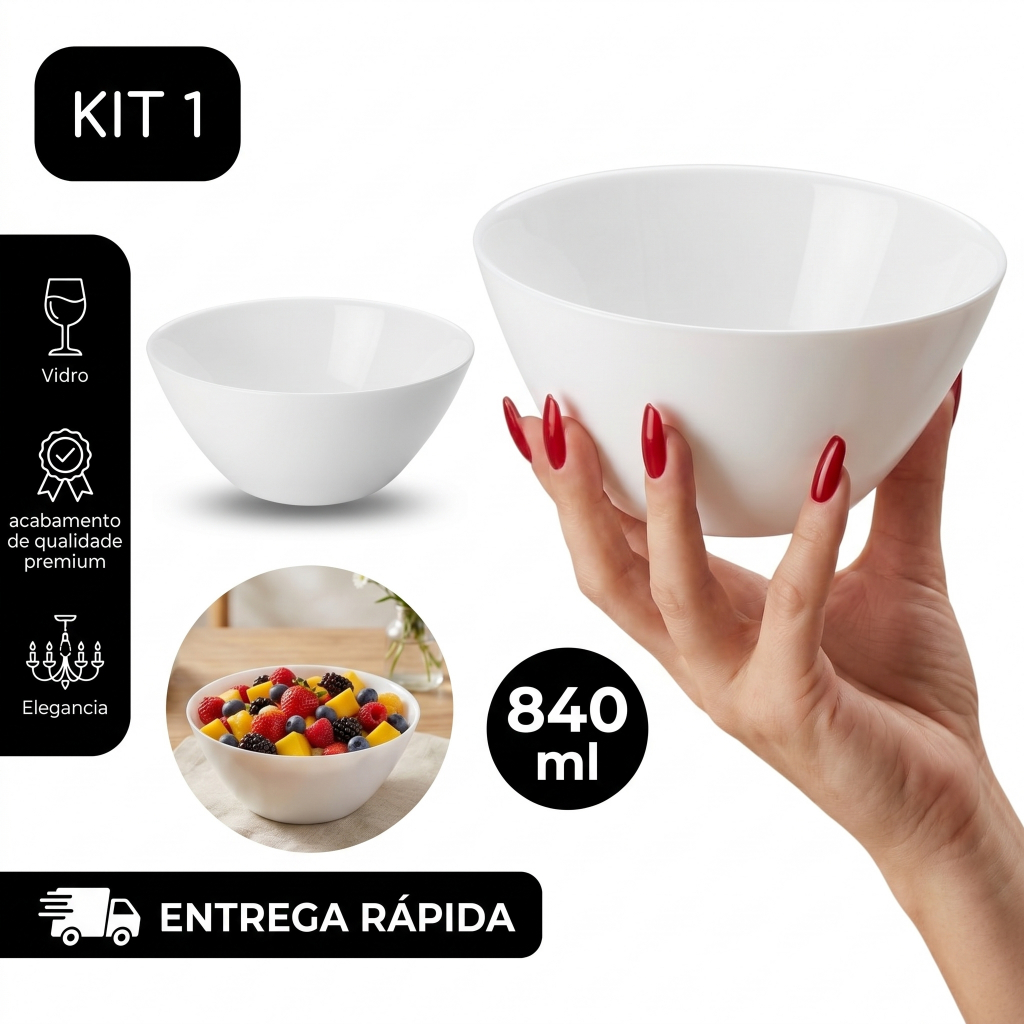 Tigela de vidro Duralex de 840 ml Branco Opaline Nadir Figueiredo Saladeira