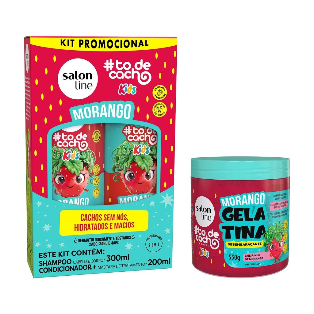 Kit Morango #todecacho Shampoo + Condicionador e Gelatina