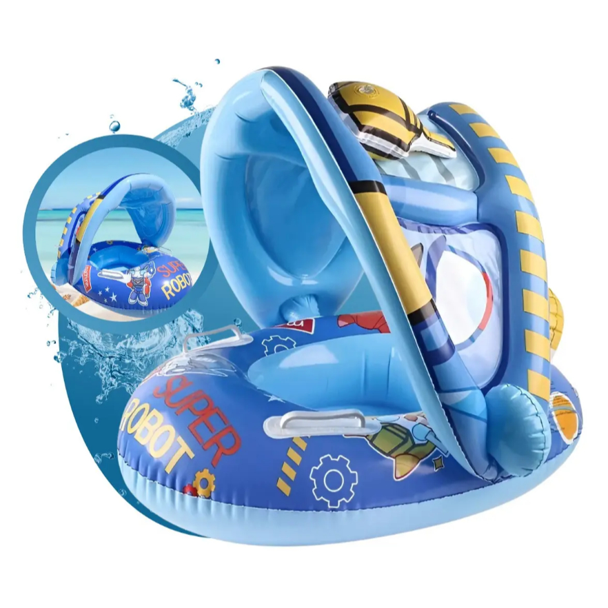 Boia Infantil com Cobertura e Volante Toldo Protetor Buzina Integrada Azul Até 15kg