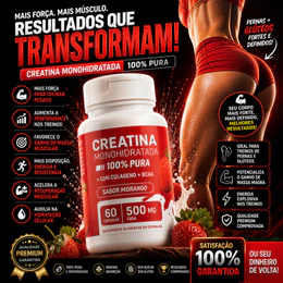 Creatina Feminina com Colágeno e BCAA - Sabor Morango - Ganho de Glúteos, Massa Muscular e Definição