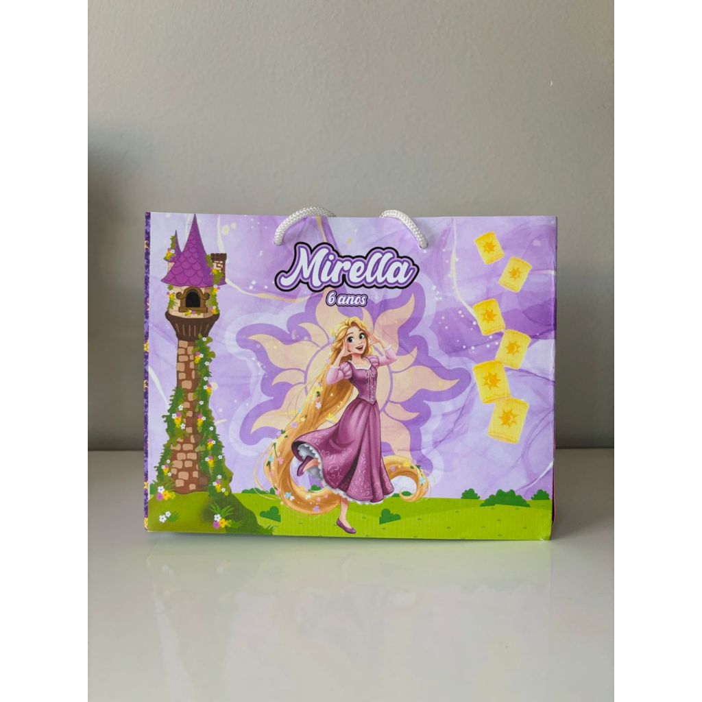 Sacolinhas personalizadas PEGUE E MONTE Rapunzel Enrolados Tamanho M lembrancinha aniversário infantil